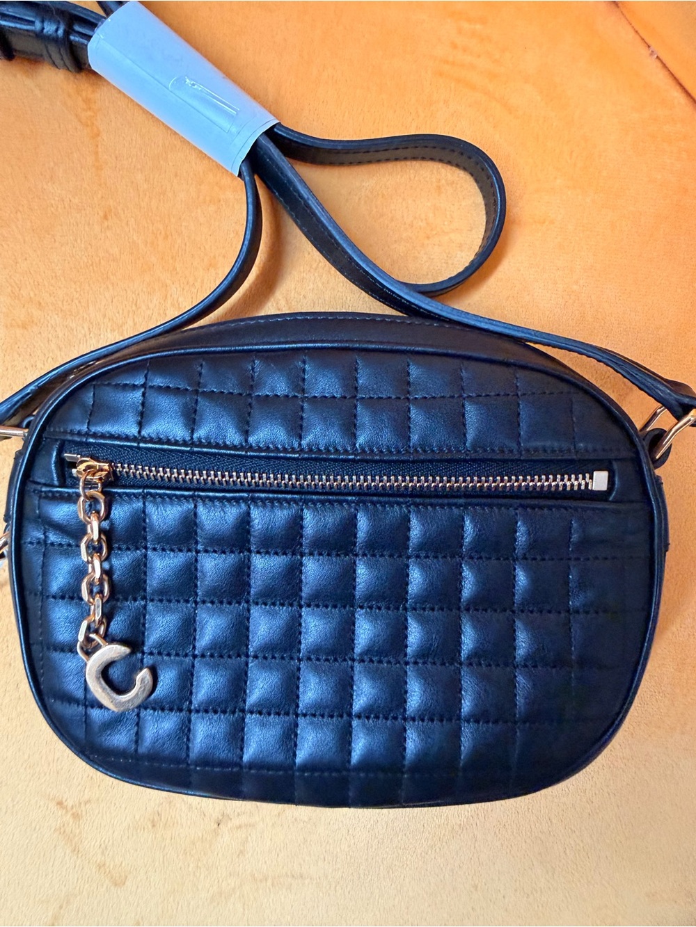 Celine Quilted Black Crossbody Bag with Gold Chain Charm Authentic Excellent Con